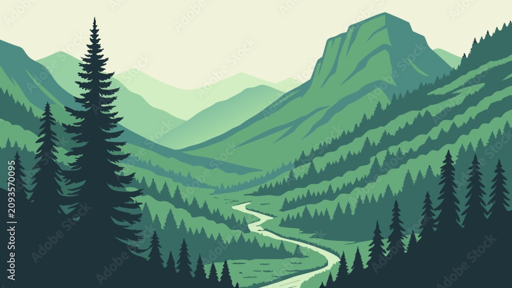 Fototapeta premium National Park Mountain Landscape Vector 