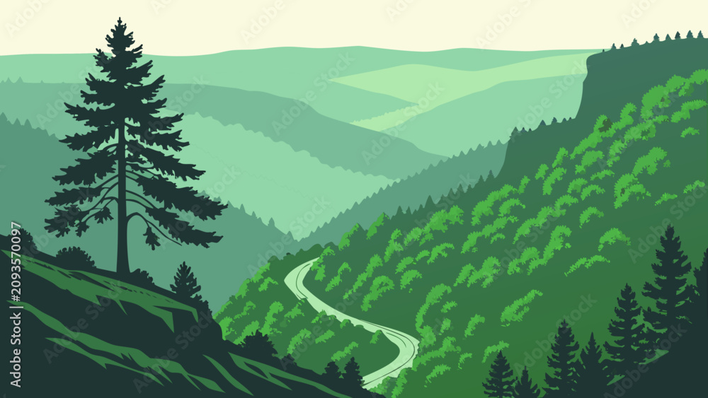 Fototapeta premium National Park Mountain Landscape Vector 