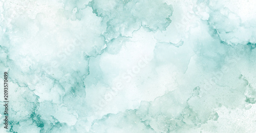 Foto Abstract watercolor texture in shades of teal and white, featuring fluid ink washes and soft blended edges for artistic background applications
