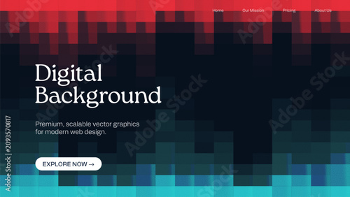 Dynamic Digital Background with Cascading Pixels, Abstract Red and Blue Geometric Pattern for Modern Tech Design