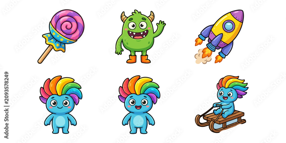 Fototapeta premium Halloween candy and monster friends cartoon characters