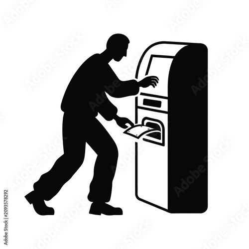 Obraz na płótnie Customer interacts with an automated teller machine to withdraw cash from a personal bank account