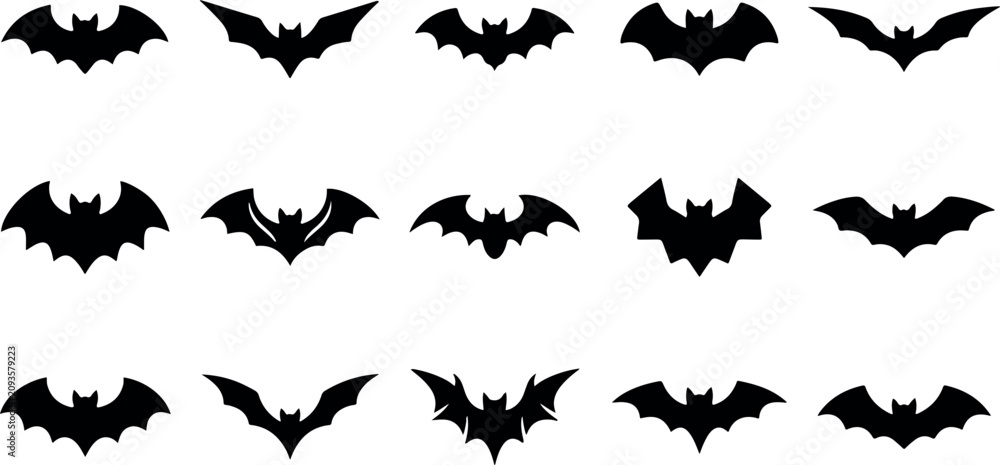 Fototapeta premium Halloween bat silhouette bundle set collection on white background for spooky decorations