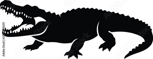 Bild auf Leinwand Black silhouette of an alligator with open mouth side view