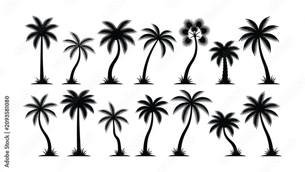 Naklejka premium Black palm tree silhouettes on white background
