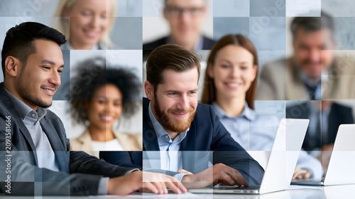 international group of young people connecting through digital technology and online collaboration, global communication, realistic business photography