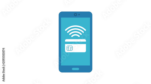 Quadro su tela Mobile phone displaying credit chip card and contactless payment waves, online banking