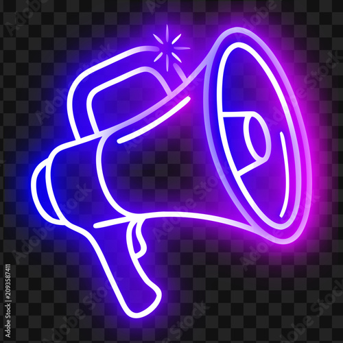 Glowing neon megaphone vector illustration on transparent background