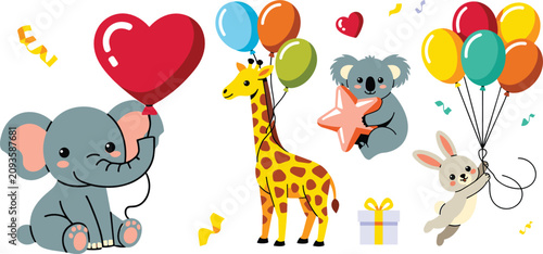 Canvas Print Party animals flat vector illustration clip art