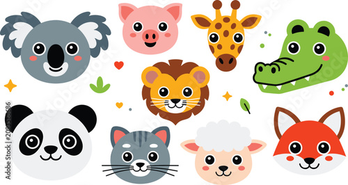 Canvas Print Animal faces flat vector illustration
