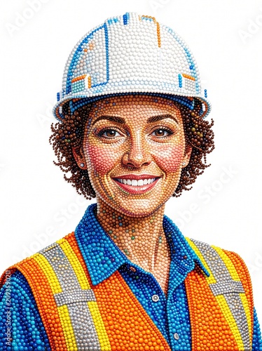 Dot Art female Engineer Character Isolated on White Background