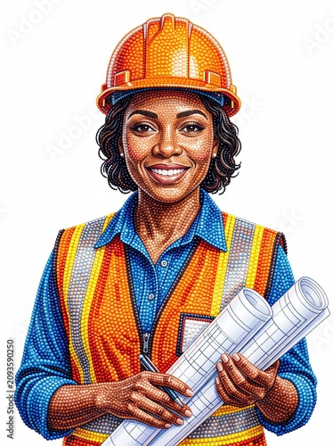 Dot Art female Engineer Character Isolated 