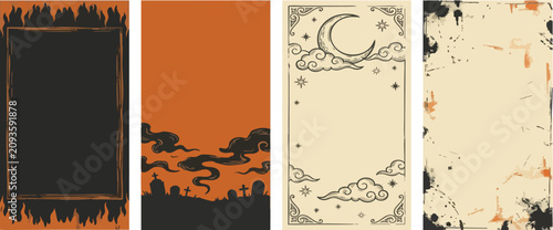 Foto Halloween night spooky graveyard landscape with moon and clouds, vintage retro p