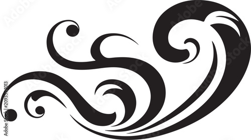 Black swirling wave, abstract curl, decorative element, vector swirl