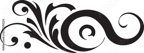 Elegant black floral swirl, decorative border design, vector ornament, swirling leaf pattern