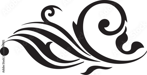 Black swirling floral vector, elegant decorative element, ornate scroll design, abstract leaf pattern