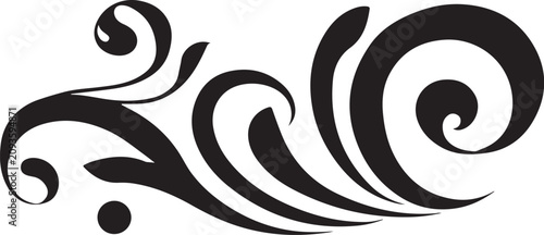 Black swirling wave, abstract curl design, fluid motion graphics, vector swirl