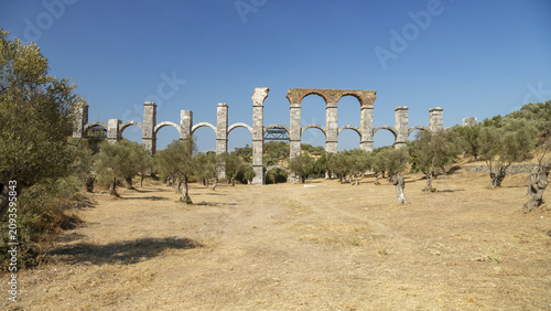 This beautiful Roman aqueduct lies a little less than 10 kilometers north of Mitilini, the capital, inland in the village of Moria, on the beautiful Greek island of Lesbos.