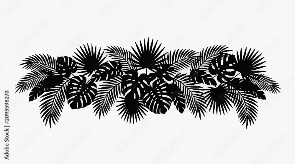 Naklejka premium Tropical palm leaves black silhouette illustration.