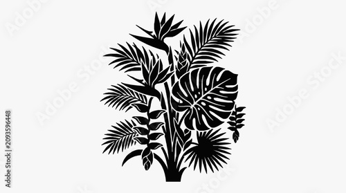 фотографія Tropical palm leaves and monstera plant illustration.