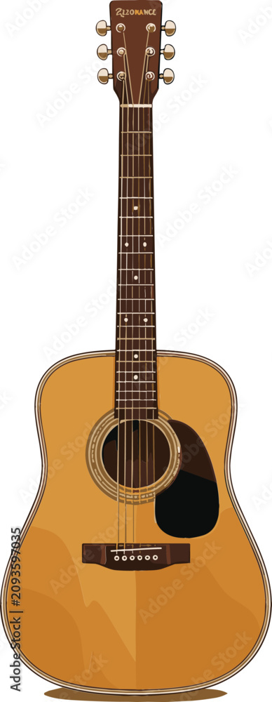 Obraz premium Classic Acoustic Wooden Guitar Icon with Detailed Strings and Fretboard isolated on White Background for Music Studio, Concert, and Audio Equipment Designs