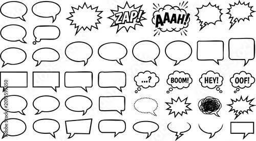 Fotografía Comic book style speech bubble and thought balloon collection with dialogue expl