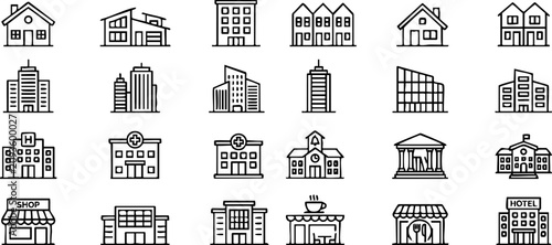 Quadro su tela Collection of hand drawn building and real estate icons with building architectu