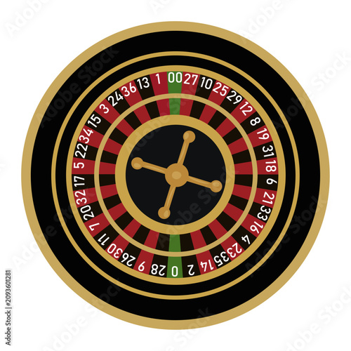 Realistic vector roulette wheel isolated on white background. Casino gambling element for betting, gaming, poker, roulette, casino design, apps, websites and promotional materials.