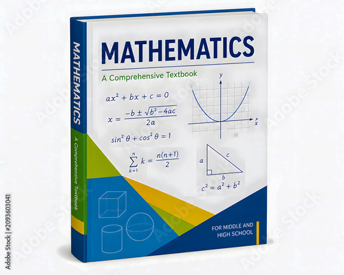 Mathematics textbook with equations and graphs for students  