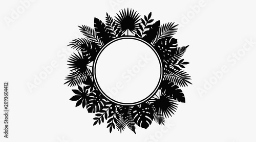 Tropical leaf wreath with empty center design.