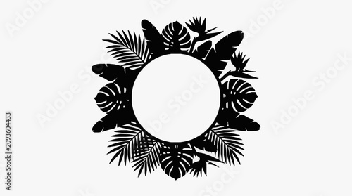 Tropical leaf wreath with empty center design.