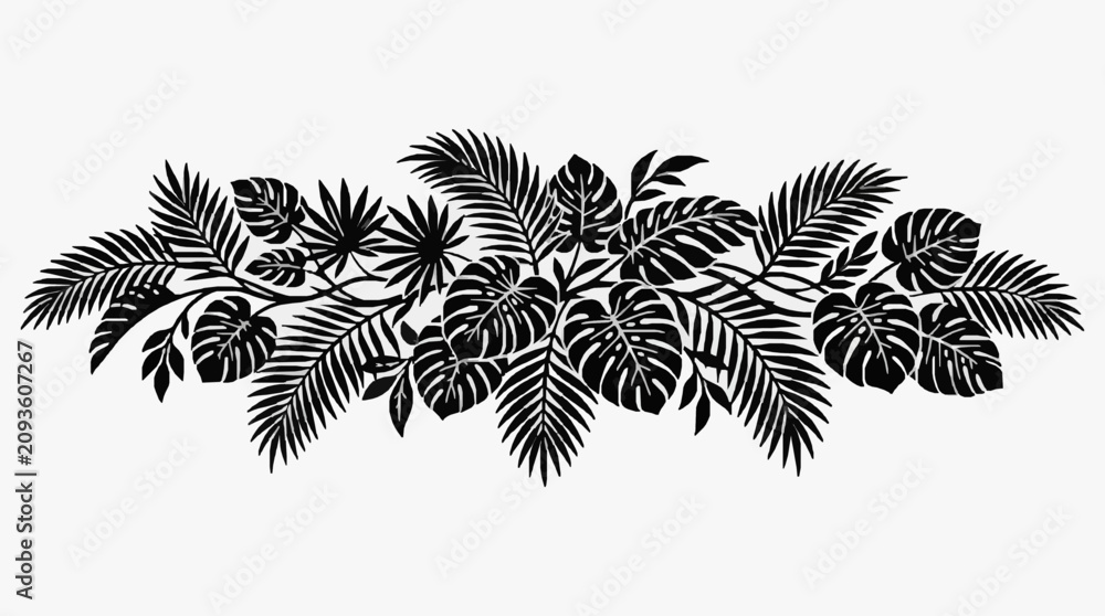 Naklejka premium Tropical Leaf Arrangement in Minimalist Black and White.