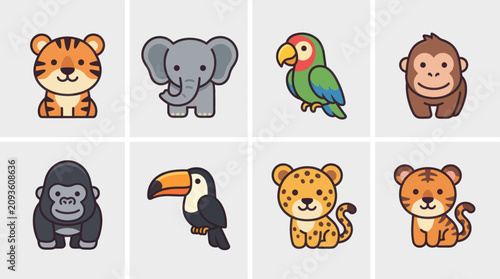 Canvas Print Collection of cute cartoon safari animals
