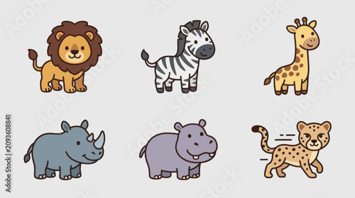 Photography Collection of cute cartoon safari animals