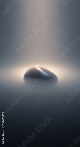 A muted gray texture softly blends into the background while a single smooth stone peeks out from a foggy mist in a quiet bashful manner, neutral, monochromatic, subtle
