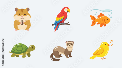 Schilderij op canvas Collection of cute domestic animals and birds