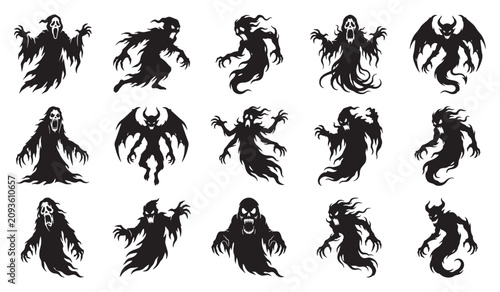 Photos Halloween Silhouette Creepy Female Ghost and Monster Set