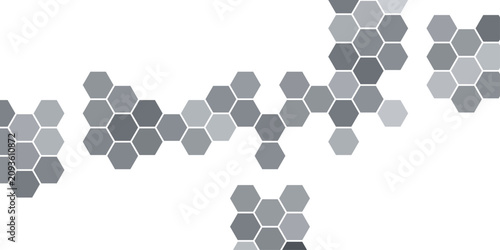 Obraz na plátne Grey hexagon background with abstract clustered honeycomb cells, layered greyscale tones and clean edges, geometric tech design for wallpaper, poster and web
