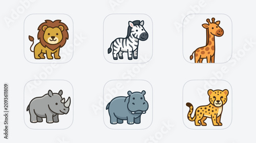 Photography Collection of cute safari animals icons