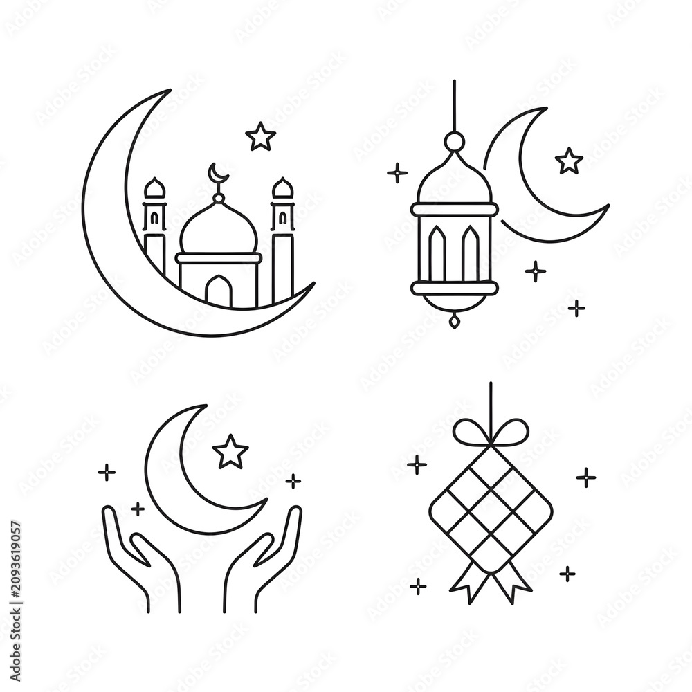 Fototapeta premium Islamic Ramadan Crescent Moon Symbols.