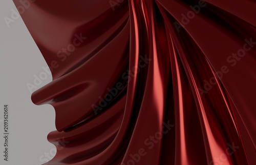 Fotografie Close-up view of a lustrous dark red fabric texture with elegant drapery