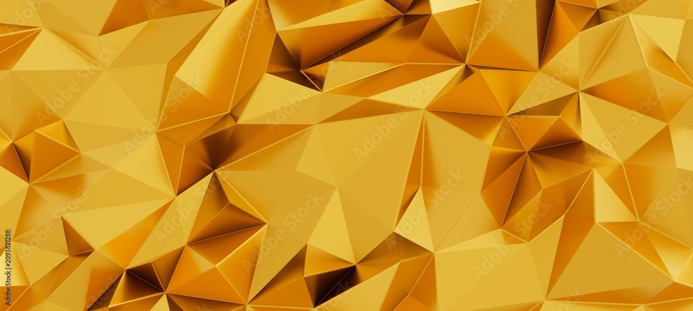 Obraz premium Luxurious golden abstract background with a geometric polygonal faceted surface texture.