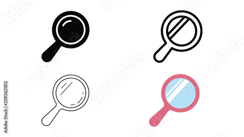 Bild auf Leinwand Four different magnifying glass icons in various colors and styles for search co
