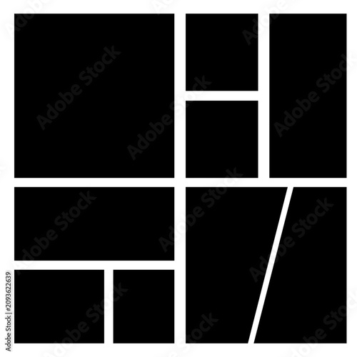 photo collage template with geometric frames and clean black placeholders, ideal for portfolios, social media layouts, scrapbooks, and creative presentations.