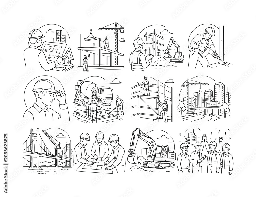 Obraz premium Best Practices Outline Icons. Best Practices Outline Icons banner with trophy, checklist, gear oversized, bold headline text BEST FLOW in rounded rectangle, white background vector. --negative