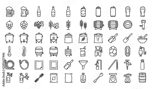 Brewing Elements Line Art Icons Set Editable Stroke Beverage Equipment Vector Collection