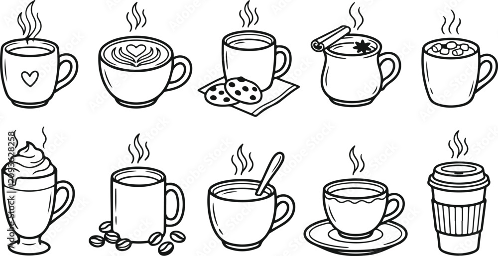 Obraz premium Coffee mugs collection various types of coffee cups and mugs