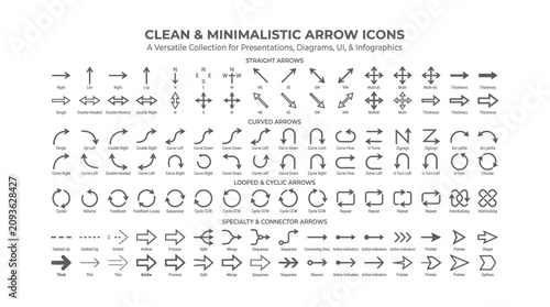 Minimalistic clean arrow icons set for presentations