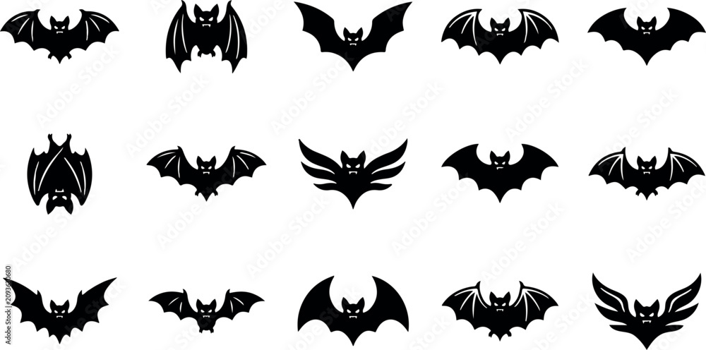 Fototapeta premium Halloween bat silhouette bundle set collection on white background