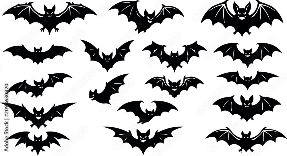 Fototapeta premium Halloween bat silhouettes bundle set collection on white background